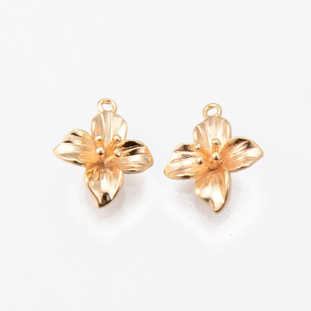 6pcs 18k Gold Plated Brass Flower Charm Jewellery and Craft Supplies